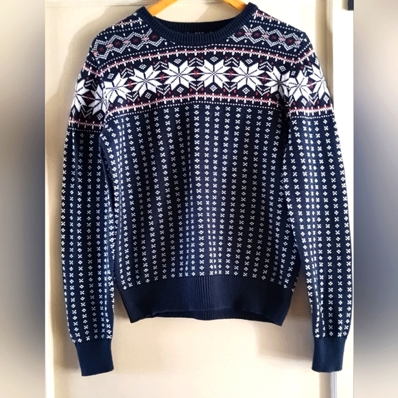 J. Crew Navy Fair Isle Nordic Knit Pullover Sweater | Size Small - Picture 1 of 4